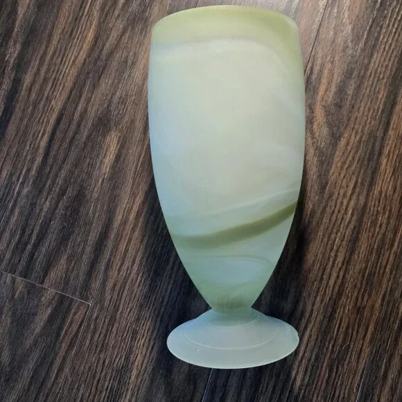 Contemporary/Modern Vintage Art Glass Frosted & Green Swirl Pedestal Vase - Picture 6 of 10